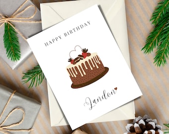 Personalized Birthday Cake Card, Birthday Notecard, Customizable Birthday Card, Happy Birthday Card, Custom name Birthday Card with envelope