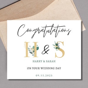 Custom Wedding Card, Personalized Wedding Day Card, Wedding Congratulations Card, Couple Initials Wedding Card with envelope