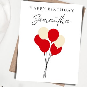 Personalized Birthday Balloon Card, Birthday Notecard, Customizable Birthday Card, Happy Birthday, Custom name Birthday Card with envelope