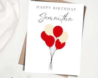 Personalized Birthday Balloon Card, Birthday Notecard, Customizable Birthday Card, Happy Birthday, Custom name Birthday Card with envelope