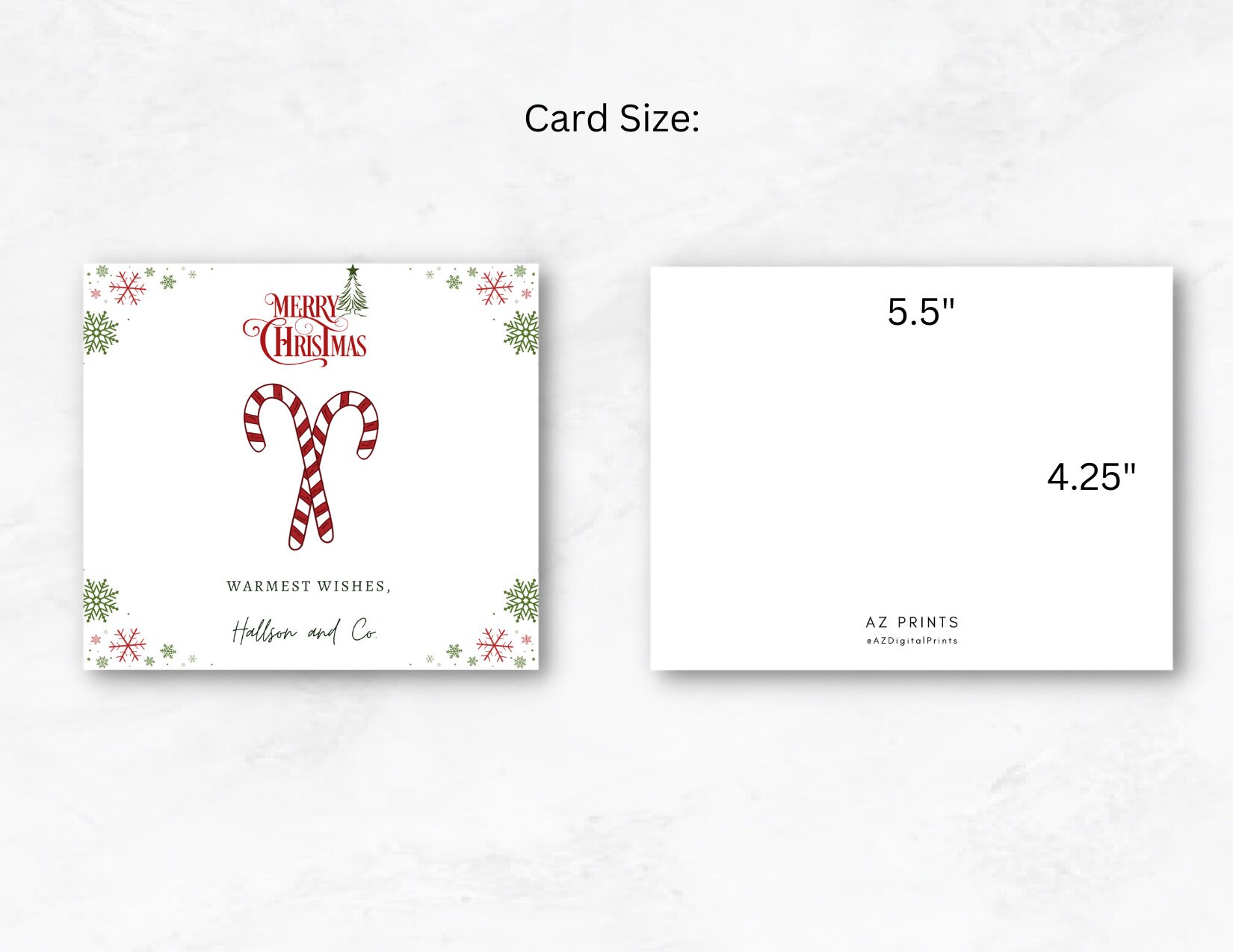 Personalized Christmas Card, Custom Christmas Notecard, Candy Cane