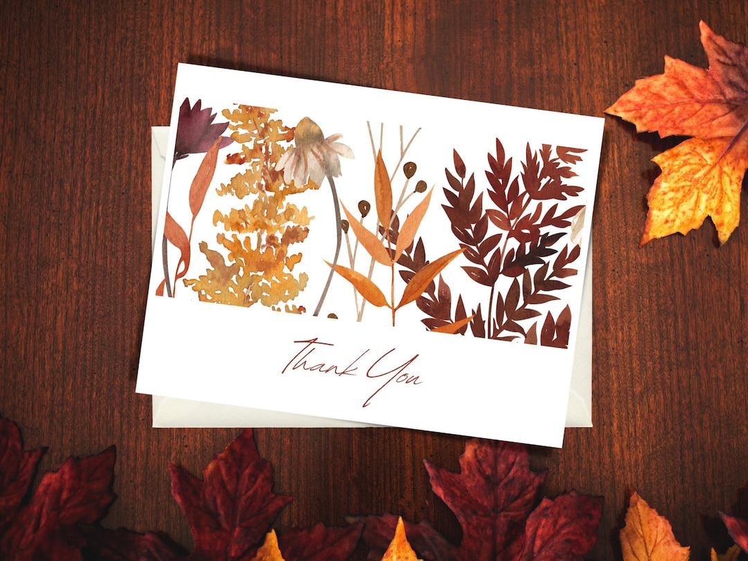Fall Thank You Card, Thanksgiving Card, Autumn Card, Leaves Card Set ...