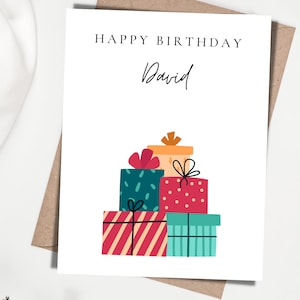 Personalized Birthday Presents Card, Birthday Notecard, Customizable Birthday Card, Happy Birthday, Custom name Birthday Card with envelope