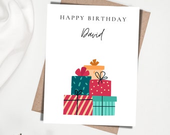 Personalized Birthday Presents Card, Birthday Notecard, Customizable Birthday Card, Happy Birthday, Custom name Birthday Card with envelope