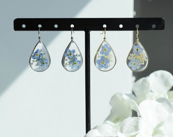 Forget me not dried flower earrings, handmade pressed flower resin earrings, dangle drop earrings, floral earrings, Birthday gifts for Women