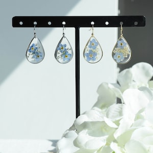 Forget me not dried flower earrings, handmade pressed flower resin earrings, dangle drop earrings, floral earrings, Birthday gifts for Women