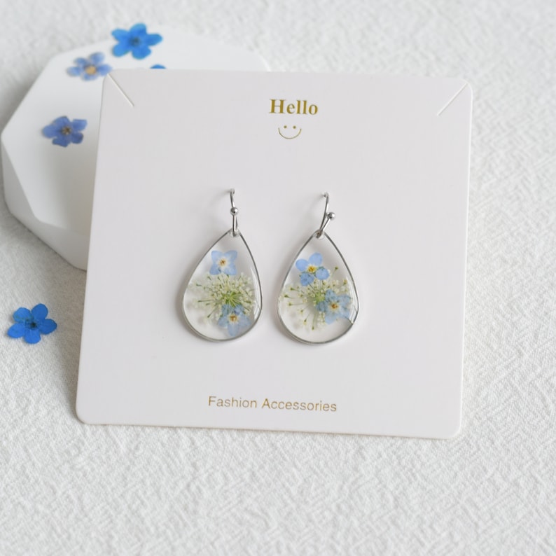 Forget me not dried flower earrings, handmade pressed flower epoxy resin earrings, dangle drop earrings, floral earring,perfect gift for her image 7