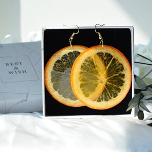 Handmade Real Orange Earrings, Pressed Fruits Resin Earrings, Real Dried Fruit Dangle Drop Earrings, Statement Jewellery, Birth Gift for Her