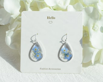 Forget me not dried flower earrings, handmade pressed flower epoxy resin earrings, dangle drop earrings, floral earring,perfect gift for her