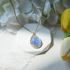 Forget me not real pressed flower necklace for women, resin necklace, dried flower jewellery gifts, birthday gifts for her, pendant necklace