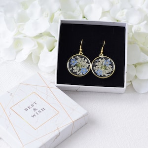 Forget me not dried flower earrings, handmade pressed flower epoxy resin earrings, dangle drop earrings, floral earring,perfect gift for her