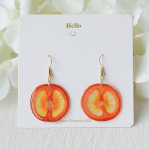 Handmade Real Cherry Tomato Earrings, Pressed Fruit Resin Earrings, Real Fruit Dangle Drop Earring, Statement Fruit Jewellery, Birthday Gift