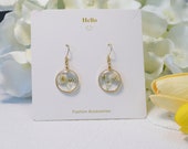 18K White Gypsophila Pressed Dried Flower Earrings, Handmade Real Flower Epoxy Resin Gold Floral Dangle Drop Earrings, Perfect Gift for Her