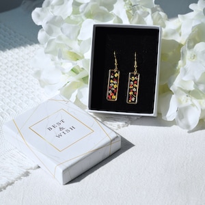 18K Gold dried flower earrings, handmade pressed flower resin earrings, dangle drop earrings, rainbow floral earrings, perfect gifts for her