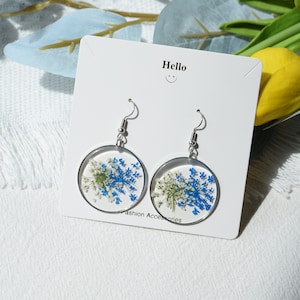 Blue cornflower earrings, dried flower earrings, handmade pressed flower epoxy resin earrings, dangle drop earrings, perfect gifts for her