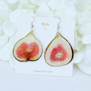 Handmade Real Fig Earrings, Pressed Fig Resin Earring, Dried Fig Dangle Drop Earrings, Real Fruit Earrings, Christmas Birthday Gifts for Her