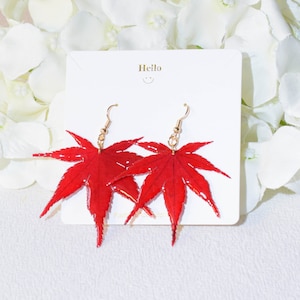 Handmade maple leaves resin earrings, real dried red leaf jewellery, pressed leaf dangle drop earrings, birthday graduation gifts for women