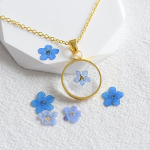 Forget me not real pressed flower necklace for women, resin necklace, dried flower jewellery gifts, birthday gifts for her, pendant necklace