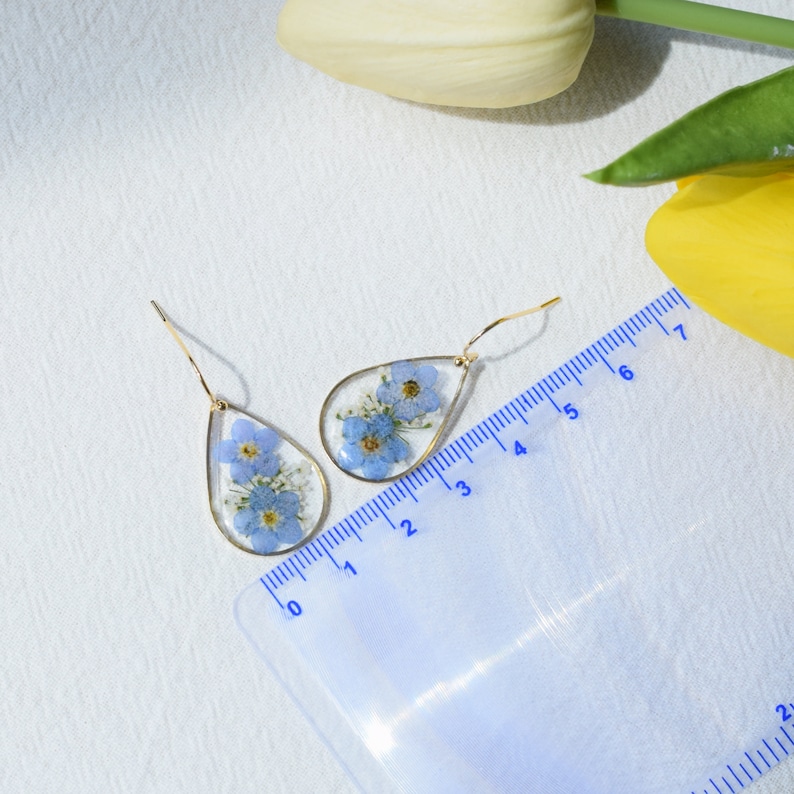 Forget me not dried flower earrings, handmade pressed flower epoxy resin earrings, dangle drop earrings, floral earring,perfect gift for her image 6