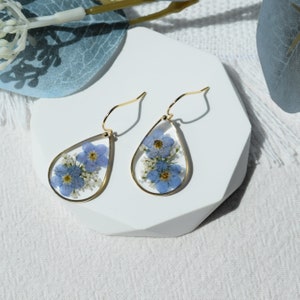 Forget me not dried flower earrings, handmade pressed flower epoxy resin earrings, dangle drop earrings, floral earring,perfect gift for her image 2