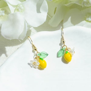 Handmade Lemon Fruit Earrings, Lemon Leaf Dangle Drop Earrings, Statement Fruit Jewelry, Summer Earrings, Graduation Birthday Gifts for Her