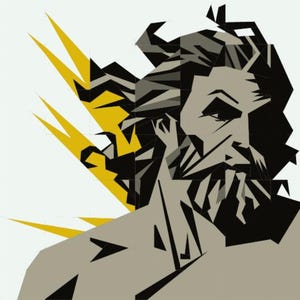 Könnte beinhalten: Eine stilisierte Illustration einer Person mit Bart und langen Haaren. Die Person ist mit einem gelben Blitz hinter sich dargestellt.