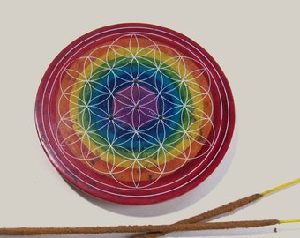 Rökelsehållare i täljsten med sju chakra, handskuren yogadekor