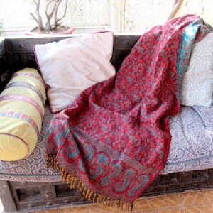 Reversible Acrylic Shawl, Indian Patterned Blanket Scarf (39x78 inches)