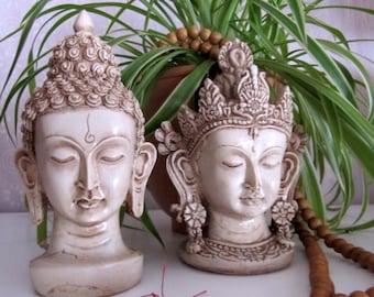 Gezichtsbeeld van hars Boeddha en tara-godin, hindoeïstisch decor (18 cm)