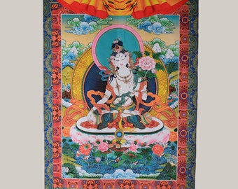 White Tara Thangka Tapestry, Tibetan Buddhist Altar Decor Scroll