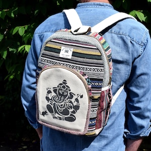 Mochila de cáñamo del Himalaya con diseño de Ganesha, bolsa de viaje ecológica