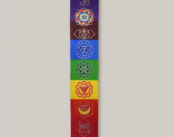 Katoenen wandhanger met 7 chakra's, meditatie-yogadecor