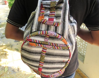 boho cotton backpack, unisex himalayan ethnic backpack, handmade meditation yoga backpack, light festival bag, tibetan gift for him