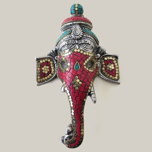 Handmade Ganesha Wall Decor, Indian Metal Elephant Figurine