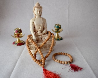 Conjunto de mala y pulsera de sándalo, collar de oración tibetano de 108 cuentas