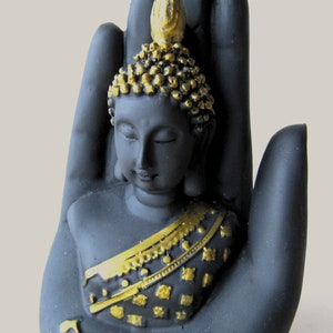 Peaceful Buddha statue, black and golden hand Buddha statue, 18 cm. bust Buddha figure, buddhist statue decor, buddha religious statue