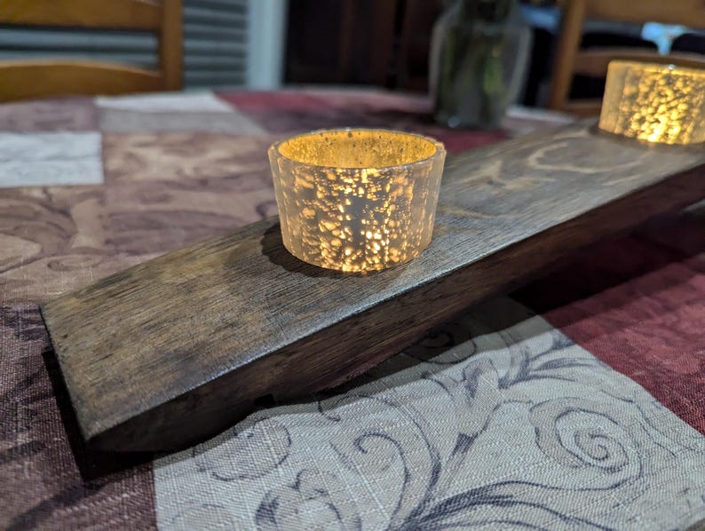 Wine Barrel Stave With 5 Silver Votive Candle Holders Holiday Magic in