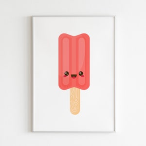 Red Stripy Ice Lolly Print on White | Ice Cream Print, Summer Print, Wall Art, Nursery Print, Fun Kids Room Print | Digital Download