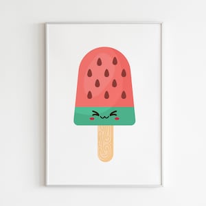 Red Watermelon Ice Lolly Print on White | Ice Cream Print, Summer Print, Wall Art, Nursery Print, Fun Kids Room Print | Digital Download