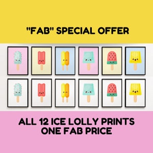 Lollies Set of 12 Prints | Ice Cream Print, Summer Print, Wall Art, Nursery Print, Fun Kids Room Print | Digital Download