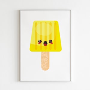 Yellow Stripy Ice Lolly Print on White | Ice Cream Print, Summer Print, Wall Art, Nursery Print, Fun Kids Room Print | Digital Download