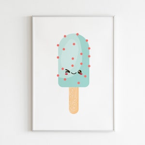 Blue Spotty Ice Lolly Print on White | Ice Cream Print, Summer Print, Wall Art, Nursery Print, Fun Kids Room Print | Digital Download