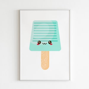 Blue Stripy Ice Lolly Print on White | Ice Cream Print, Summer Print, Wall Art, Nursery Print, Fun Kids Room Print | Digital Download