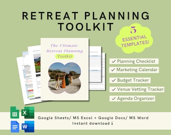 RETREAT PLANNING TEMPLATES Toolkit for Digital Planning | Retreat Guide for budget, agenda, planning checklist, marketing calendar, venue