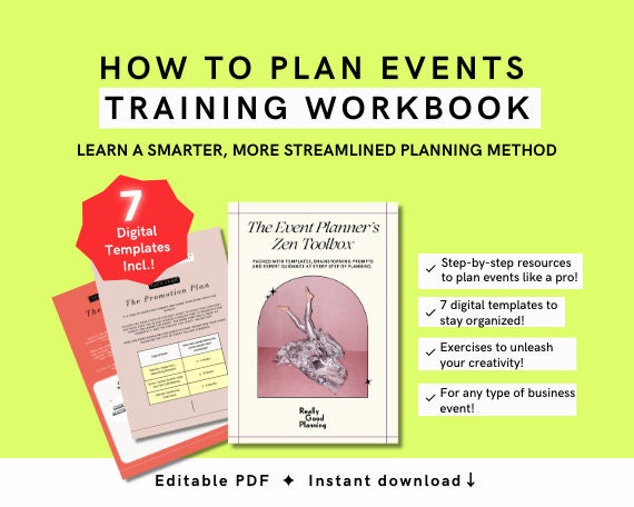 How to PLAN EVENTS Training Workbook | Event planning templates, guide to master events planning with budget, venues, marketing, checklist +
