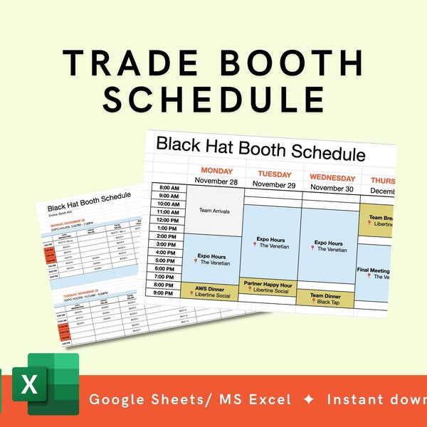 TRADESHOW CONFERENCE SCHEDULE template for Trade Show Staffing, Booth Staffing | Event Planner, Run of Show, Company Events, Event Planning
