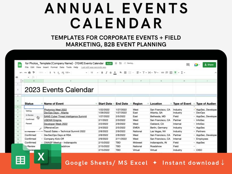 Annual Events Calendar // Digital Template for Event (Download Now) - Etsy