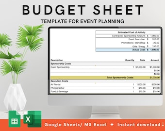 BUDGET SHEET Template for Event Planning and Marketing, Budget Tracker and Management