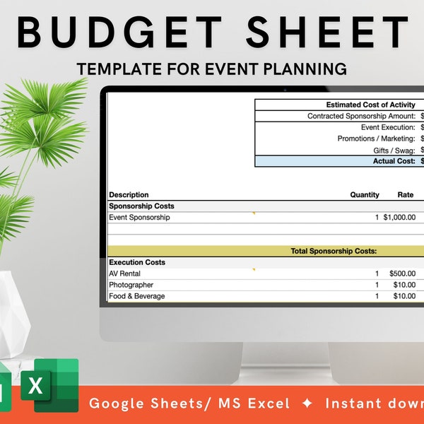 BUDGET SHEET Template for Event Planning and Marketing, Budget Tracker and Management