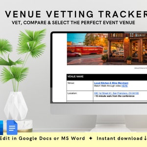 VENUE VETTING Template for Event Planning | Find Venues, Event Planner, Event Organizer, Venue Tracker, BEOs, Banquet Orders